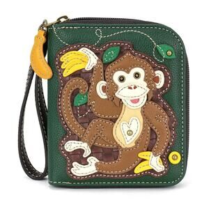 Chala Faux Leather Zip Credit Card Wallet Wristlet - Monkey with Bananas NWT